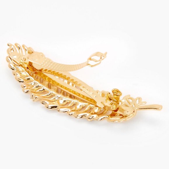 SOLD - 🎄 Gold Palm Leaf Hair Barrette - Picture 2 of 2